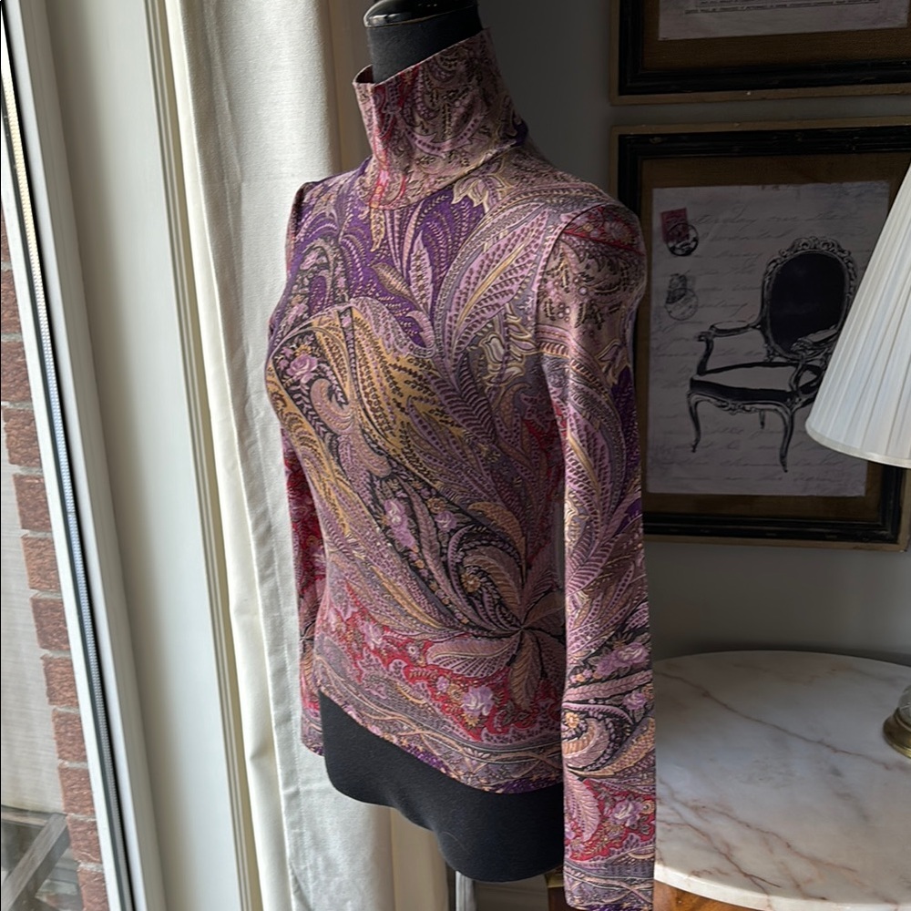 Etro Purple Paisley Long Sleeve Turtleneck Top